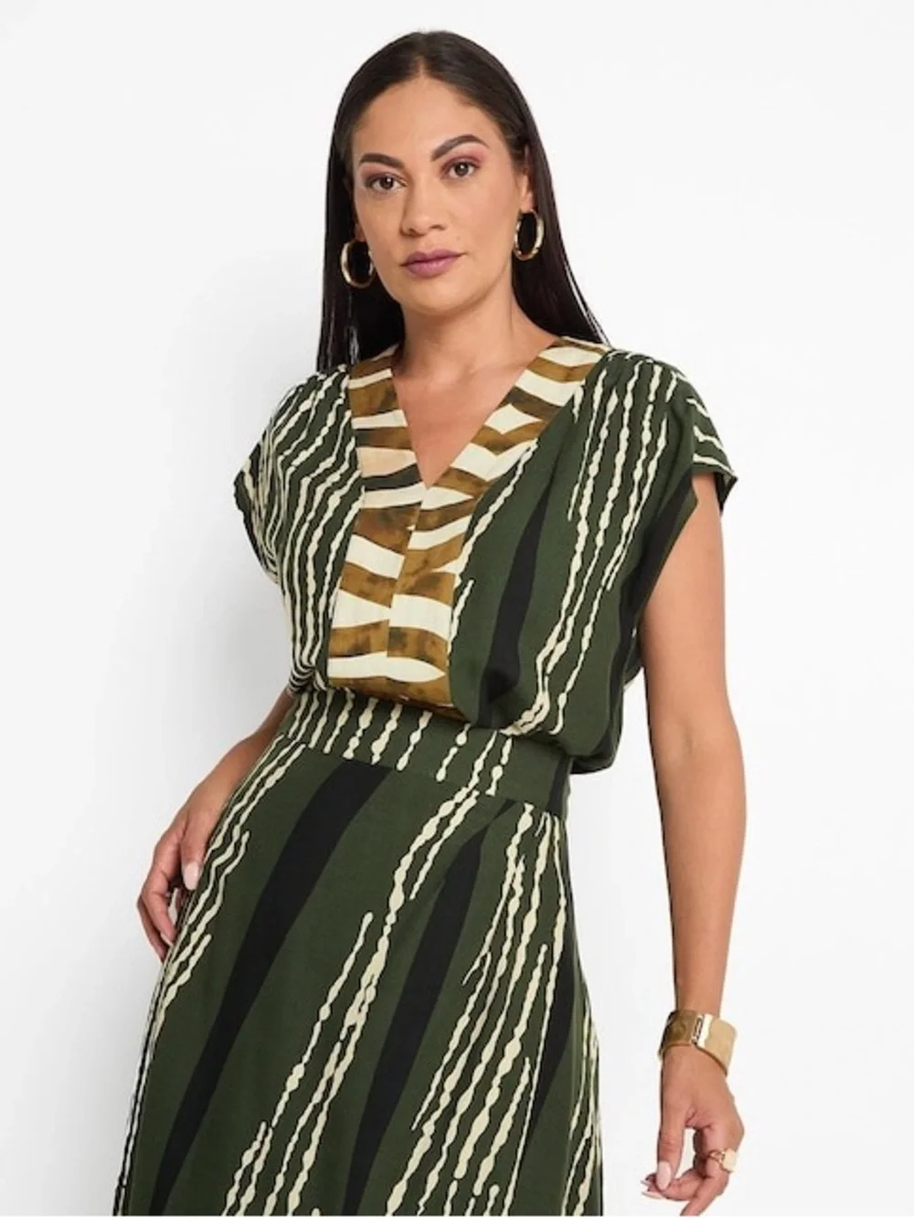 LA MODE Green Abstract Print 2 Piece Set Boho Resort Vacation Midi outfits